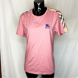 Burberry Pink Logo Tee with Check Shoulder Trim